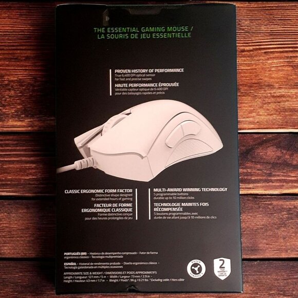 NEW In Box!! Razer DEATHADDER ESSENTIAL Wired Optical Gaming Mouse - WHITE - Picture 2 of 8